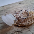 White & Seafoam Portreath Sea Glass Stack on Diamond Cut Ring Necklace N674
