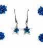 Small Blue Flower Star Resin Dangle Earrings with Gold Leaf