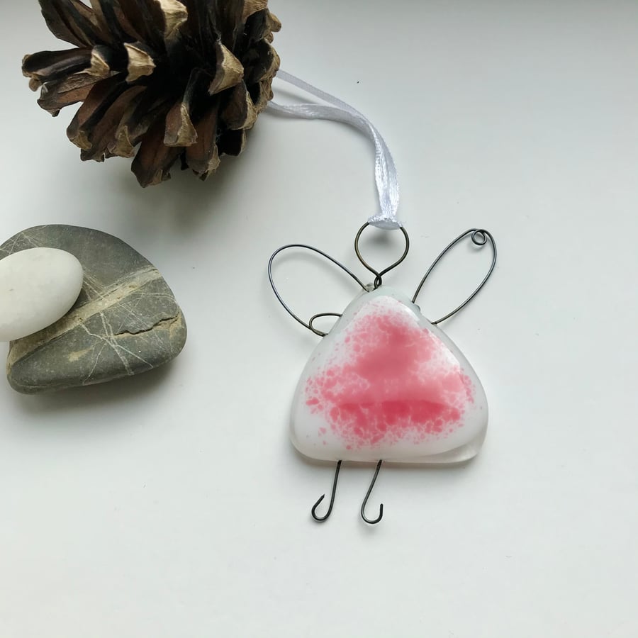 Pink fused glass fairy, angel, gift for friend