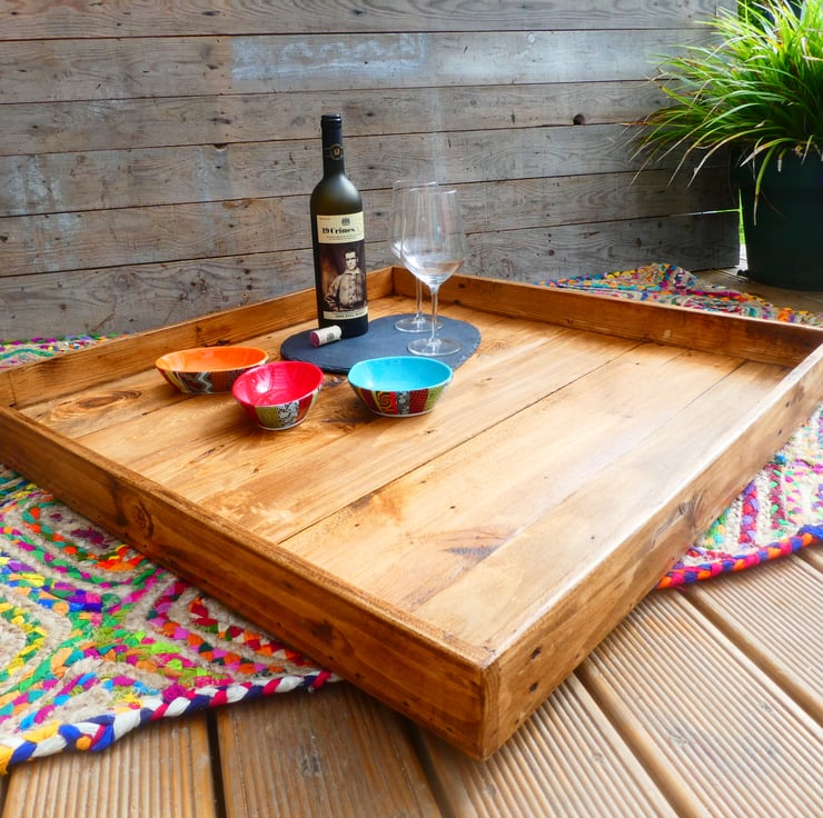 Shallow Rustic Reclaimed Wooden Serving Tray &a... - Folksy