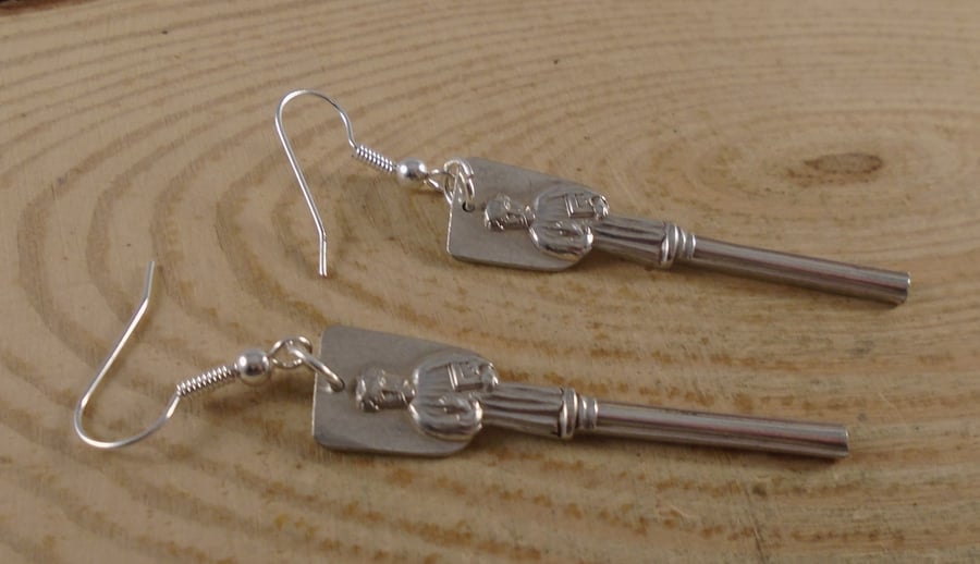 Upcycled Silver Plated Apostle Sugar Tong Handle Earrings SPE032110