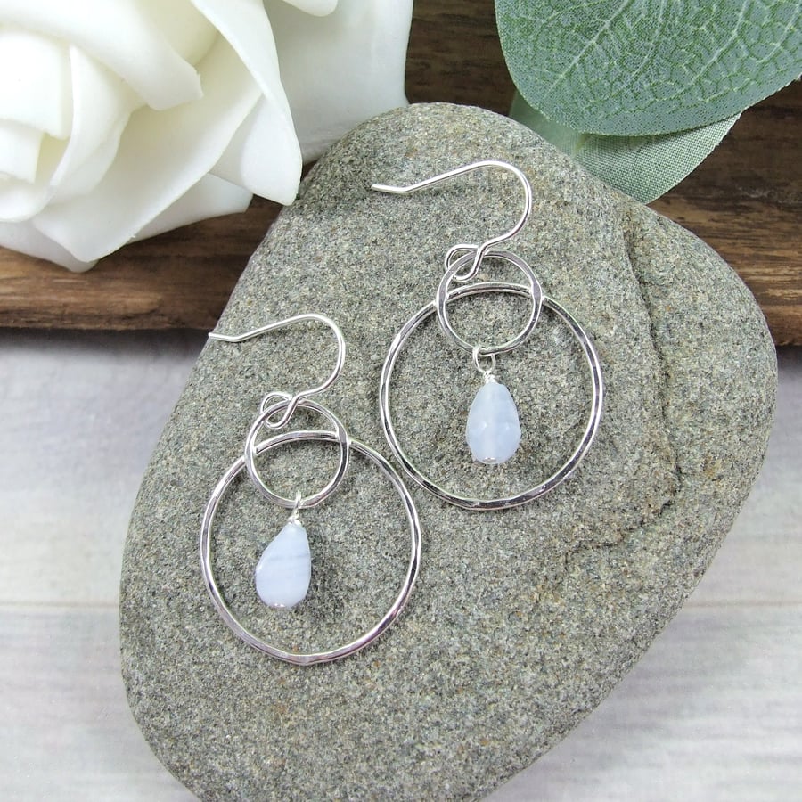 Earrings, Sterling Silver and Blue Lace Agate