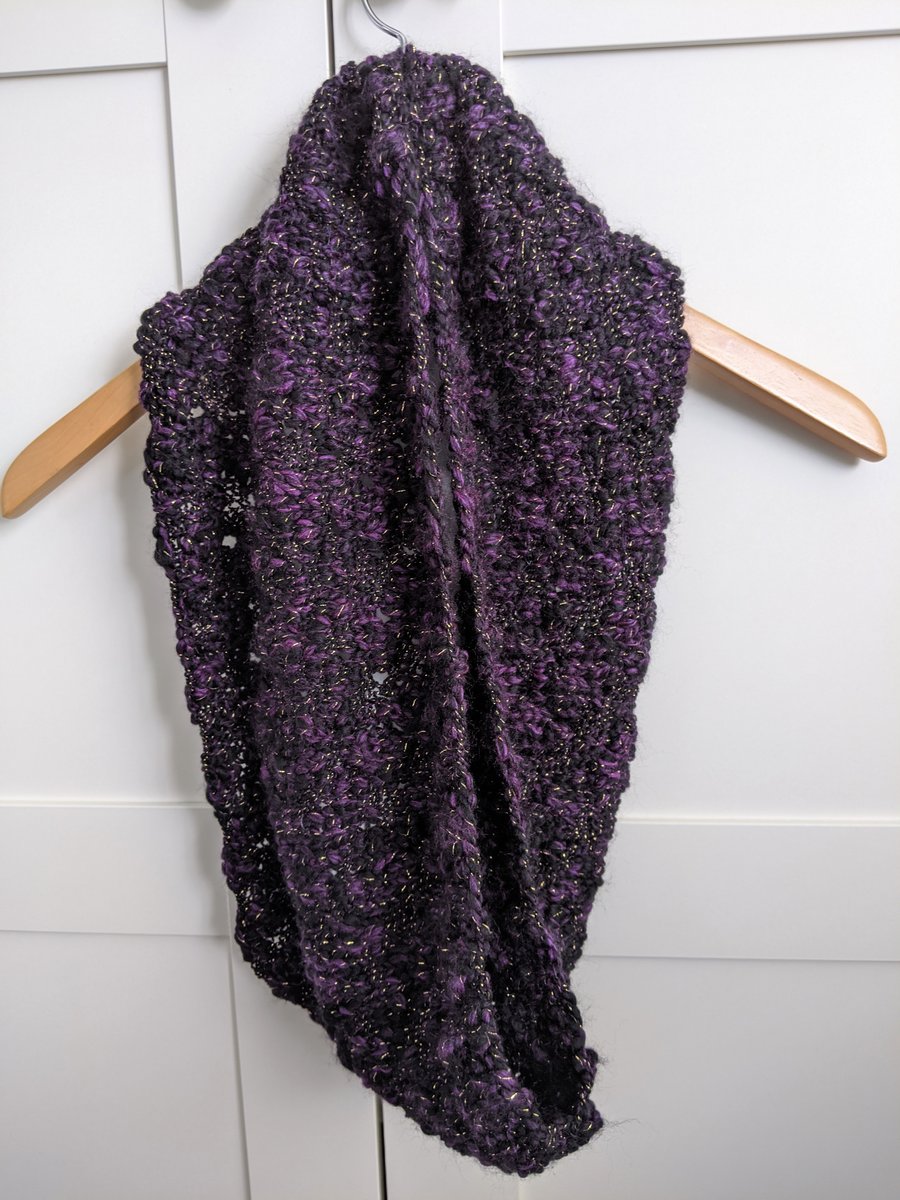 Chunky knit cowl in black and purple