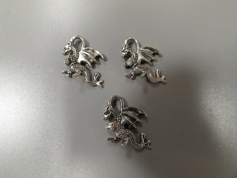 Silver Dragon Tibetan Charm X 3