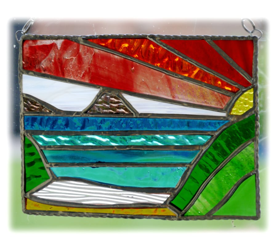 Sea View Panel Stained Glass Picture Landscape Sunset  002