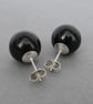 Chunky 12mm Black Glass Stud Earrings - Large Jet Black Studs - Jewellery Gifts - Image 1