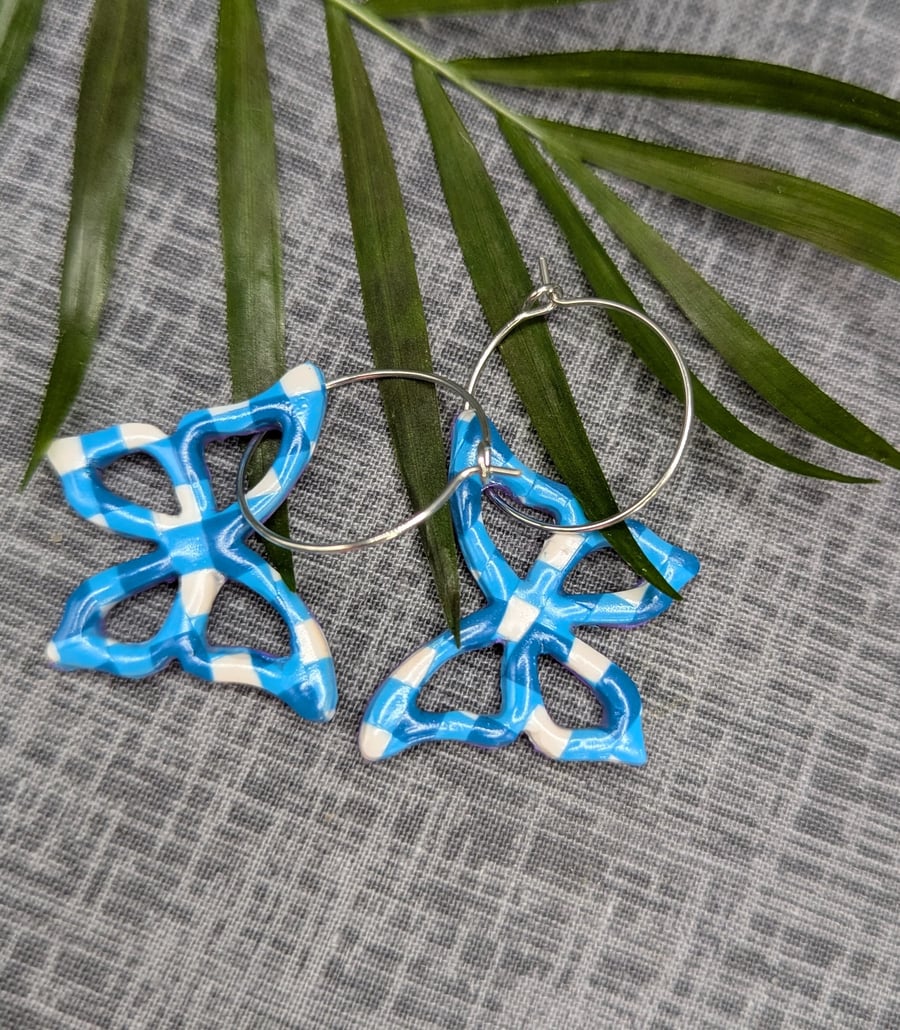Butterfly blue gingham earrings 