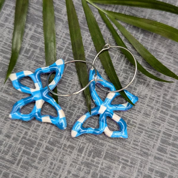 Butterfly blue gingham earrings 