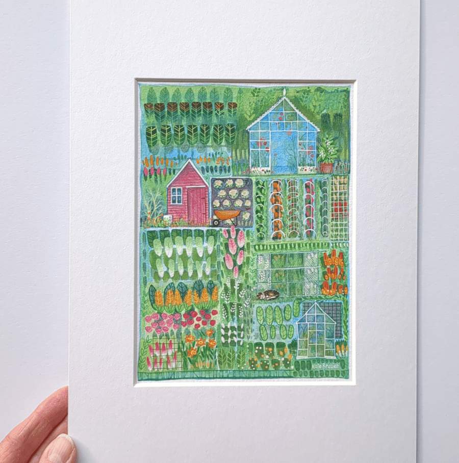 Asleep on the Job - Mixed media. Colourful. Unique. Allotment. Mounted