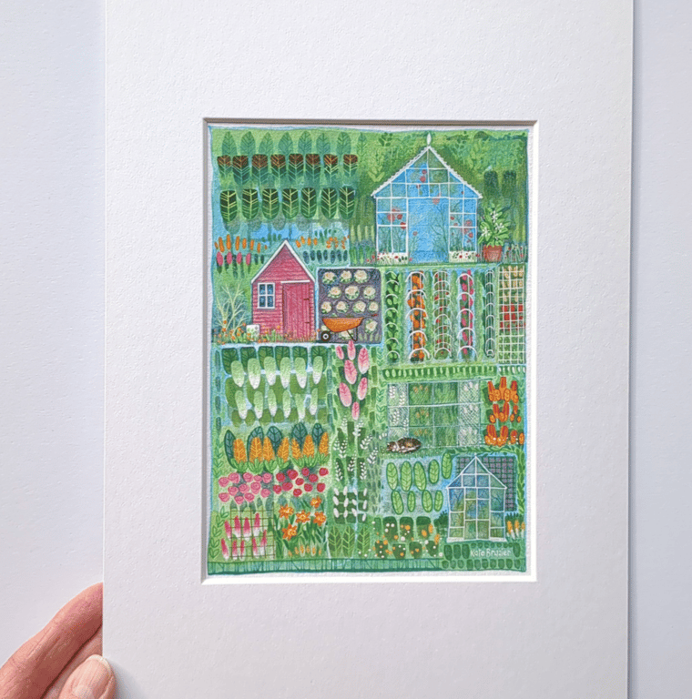 Asleep on the Job - Mixed media. Colourful. Unique. Allotment. Mounted