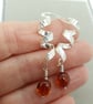 Sterling Silver Spiral Earrings With Amber Bead Drops  - Image 3