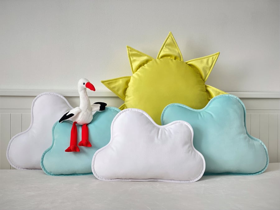 Large Velvet Cloud Cushion White or Baby Blue Nursery Pillow Wheater Style Decor