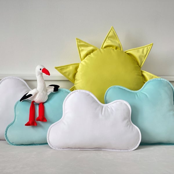 Large Velvet Cloud Cushion White or Baby Blue Nursery Pillow Wheater Style Decor