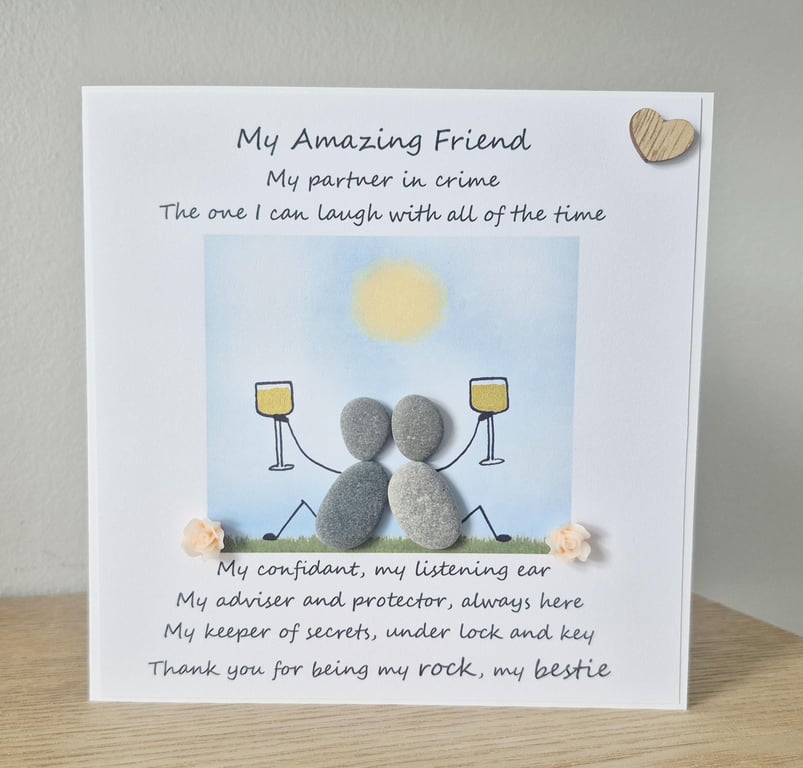 Pebble Art Friend Card: Handmade Poem Greeting Card