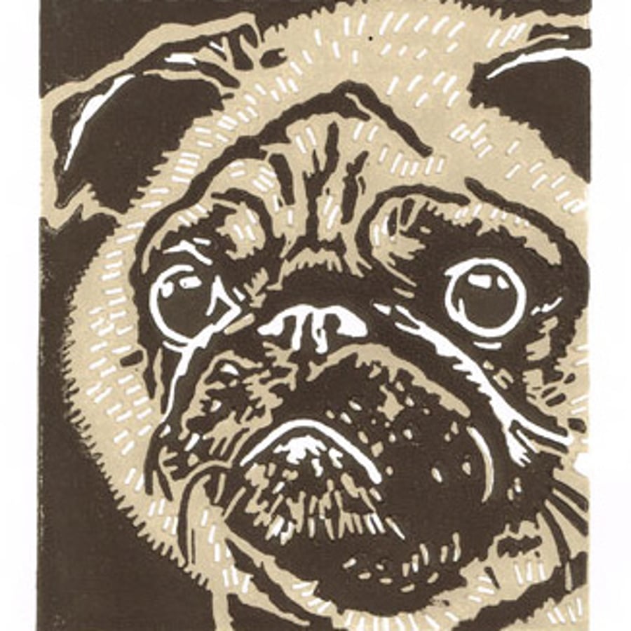 Pug Dog - Original Hand Pulled Linocut Print