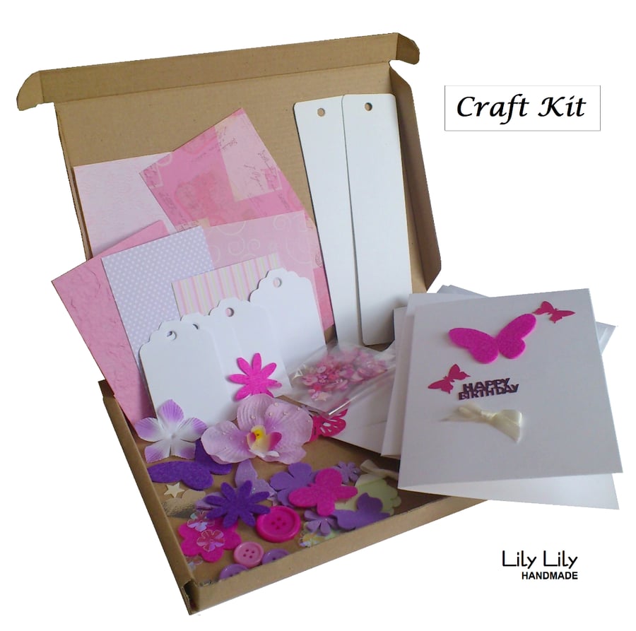 Craft Kit: Cards, Tags & Bookmarks Making kit - Purple and Pink