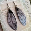 Black Veined Sterling Silver Fairy Wing Earrings
