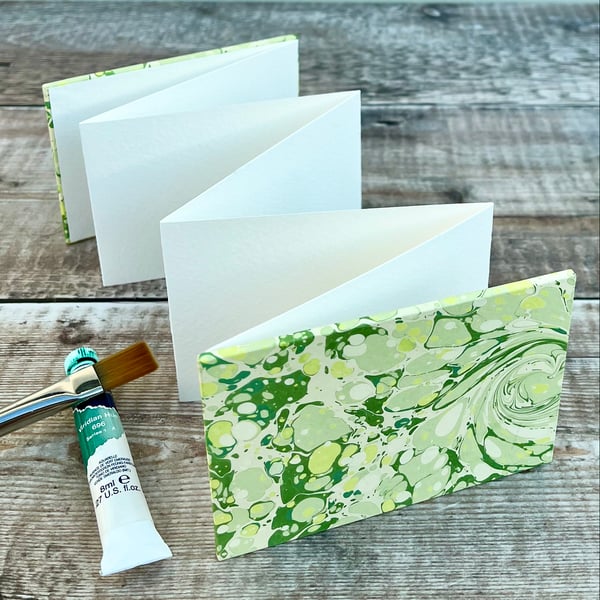 Mini Watercolour Sketchbook with Green Swirl Hand Marbled Paper