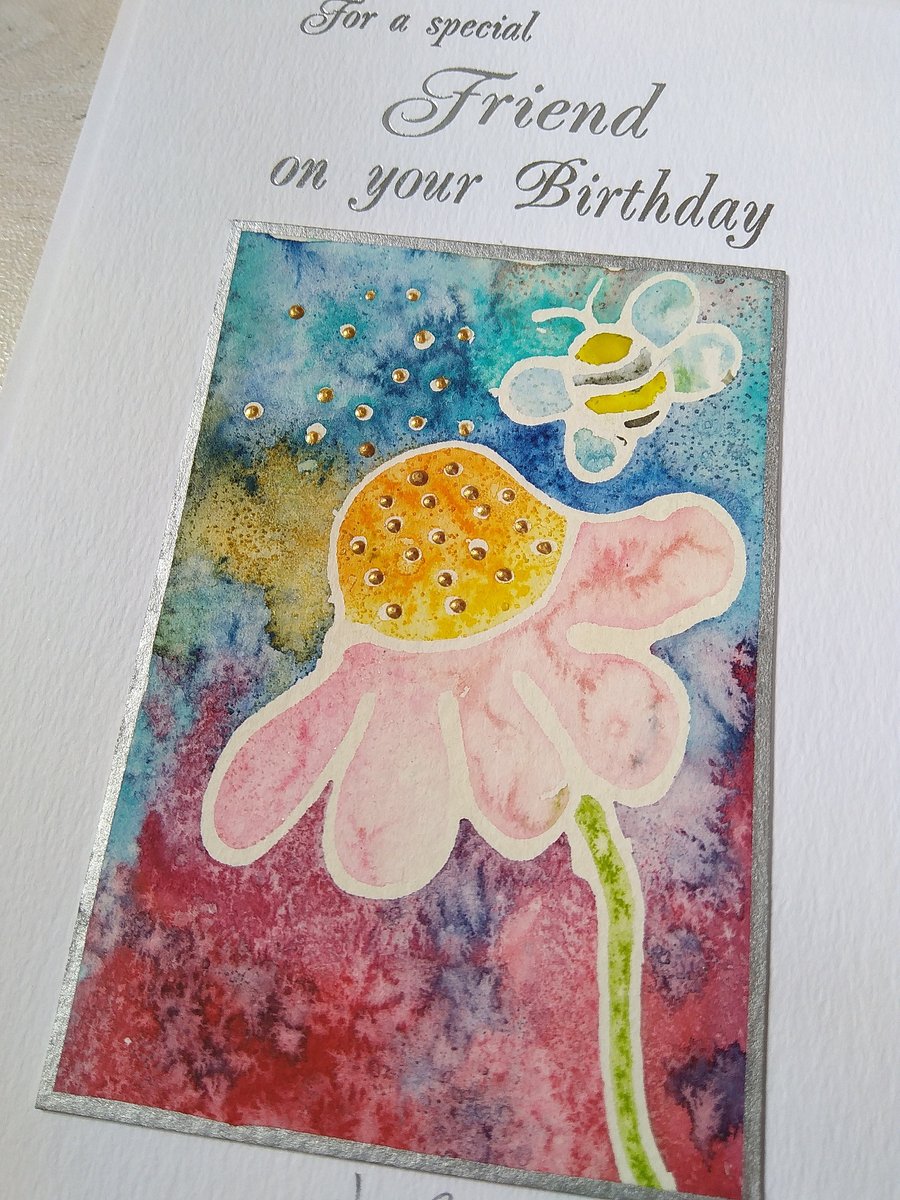 Hand painted watercolour card. Daisy and Bee, greetings card, Birthday card.