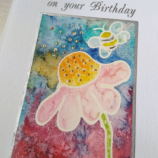 Hand painted watercolour card. Daisy and Bee, greetings card, Birthday card.