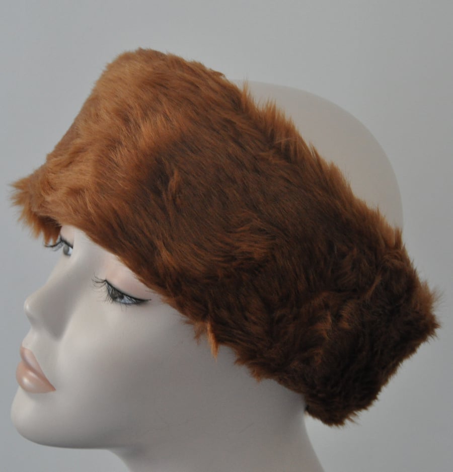 Ladies Faux Fur Headband Ear Warmer Head Band - Brown Edition