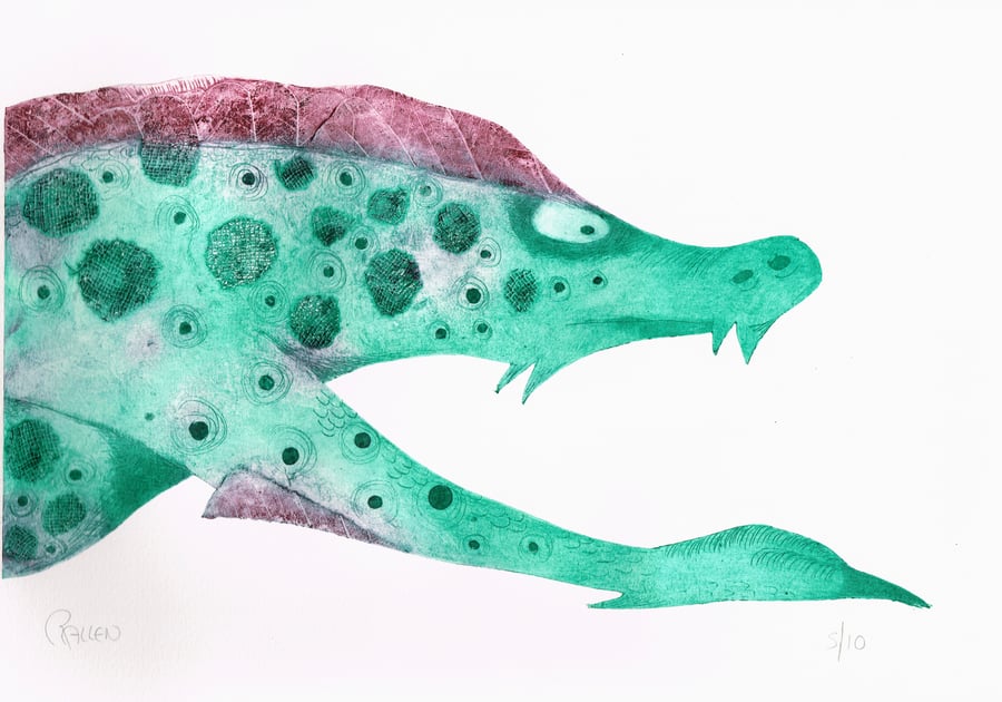 Hand print collagraph dragon print