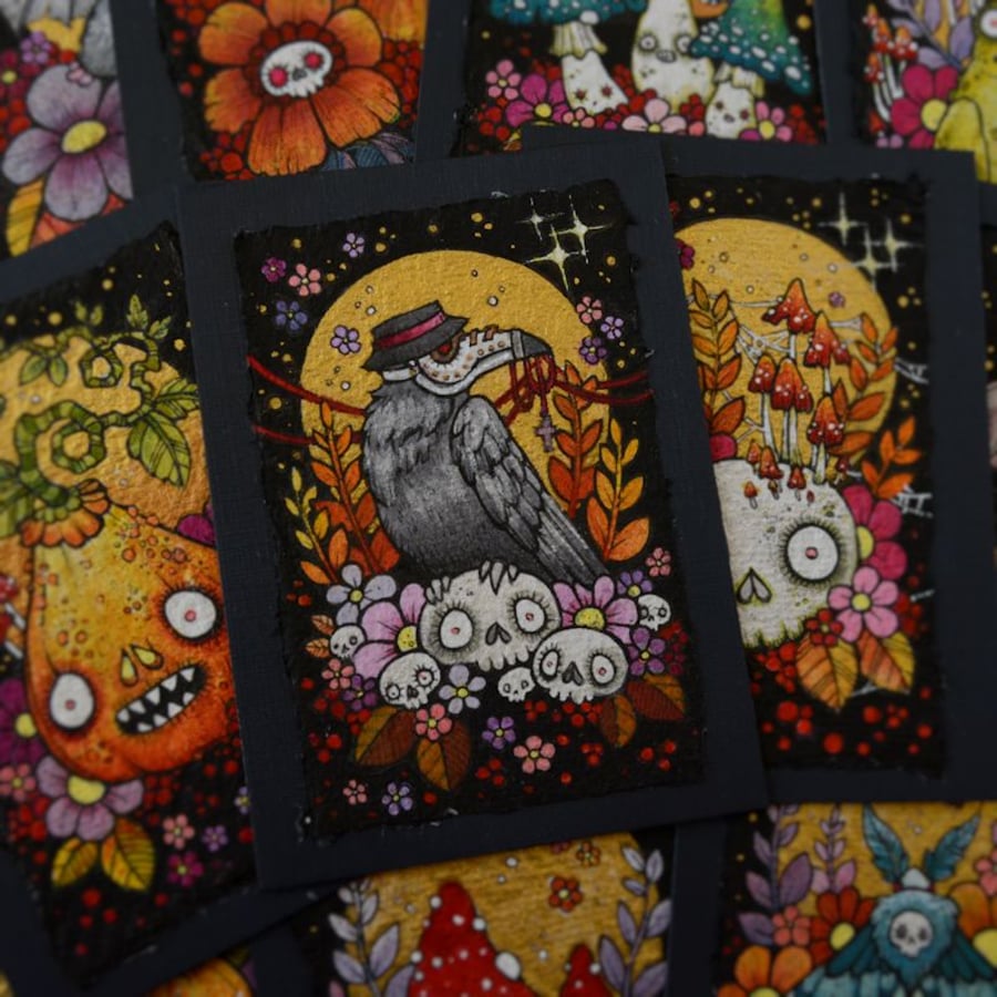 plague doctor crow - original aceo illustration