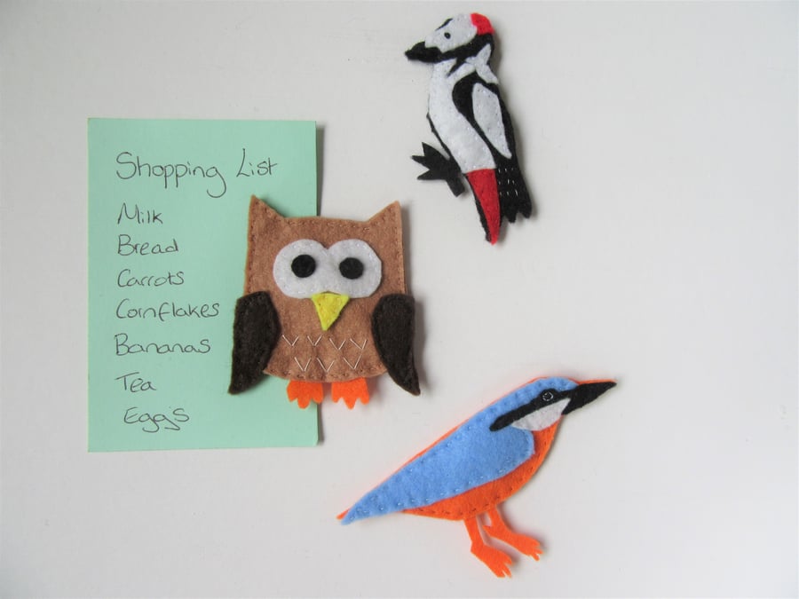 British bird felt fridge magnets, nature lovers gift, bird watchers gift