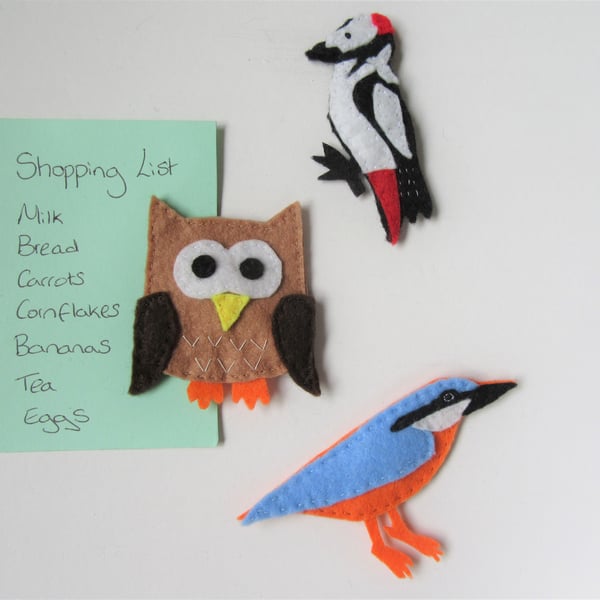 British bird felt fridge magnets, nature lovers gift, bird watchers gift