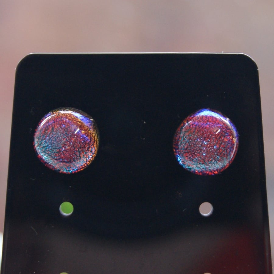 Fused Dichroic Glass stud Earrings with Sterling Silver findings