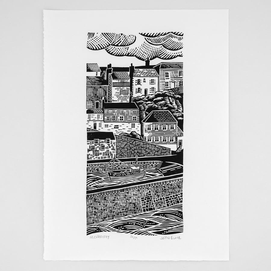 Mevagissey, Cornwall, limited edition lino print