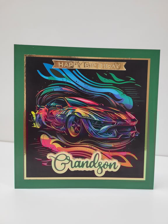 Happy Birthday Grandson Sports Car Card – Modern Kids or Teen Boy Birthday Card
