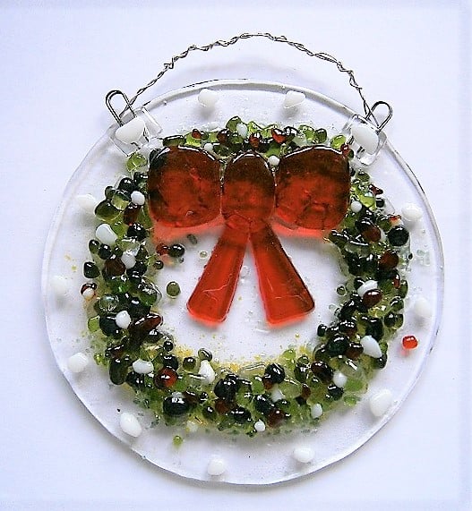 Fused glass festive Holly wreath