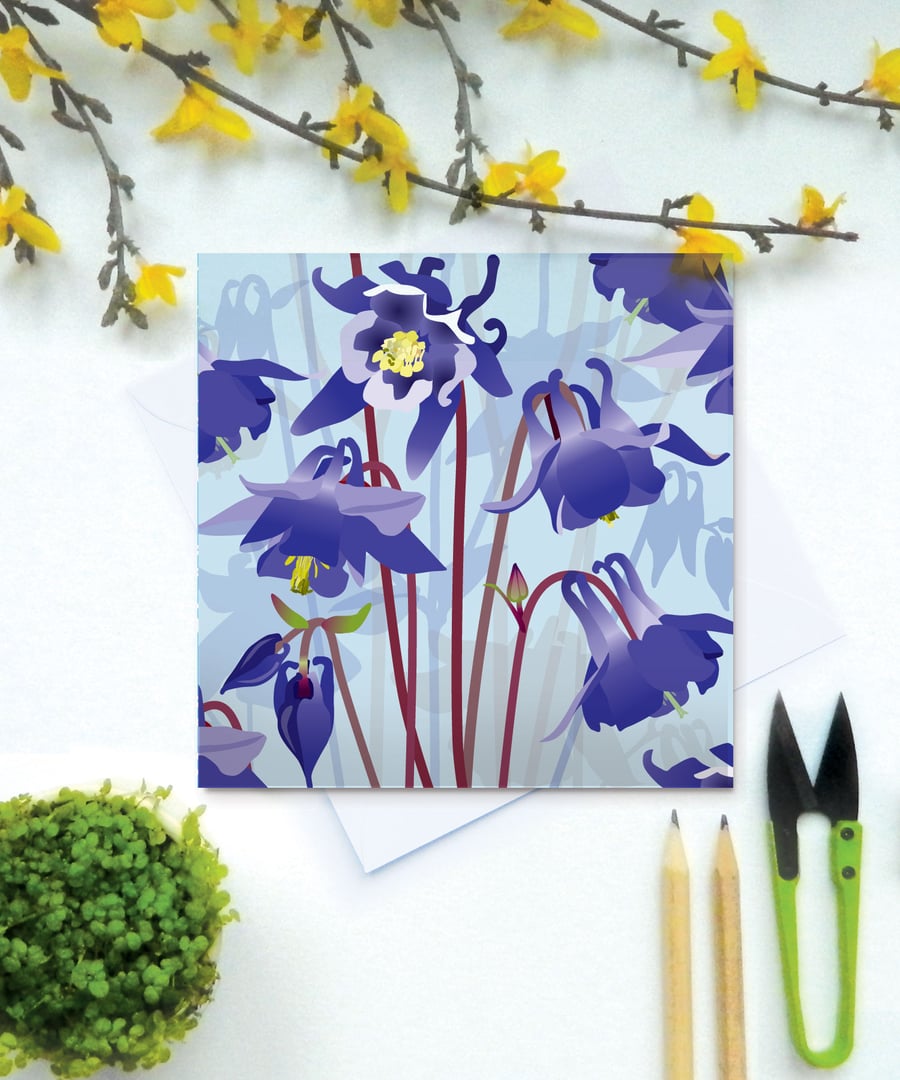 Aquilegia card - Spring, flower, blank card