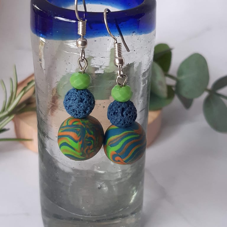 Multicoloured dangly polymer clay earrings