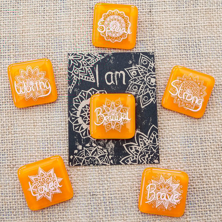Orange Motivational Positive Thinking Glass Enamel Pin Badge