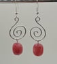 Sterling silver wire wrapped spiral dangle earrings with cherry quartz chunks - Image 3
