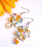 Orange & Turquoise Leaf Polymer Clay Earrings, Colourful Botanical Dangles - Image 2