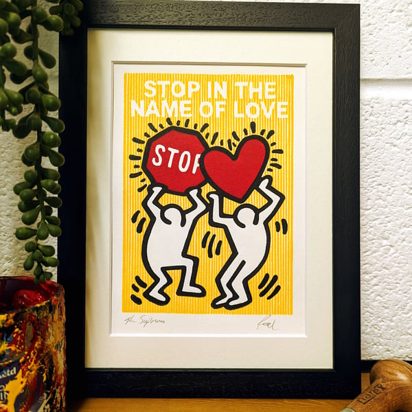 The Supremes and Keith Haring Inspired Original Lino Print