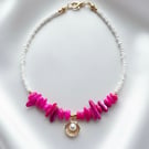 Handmade Fuschia Shell Chip Bead Anklet.