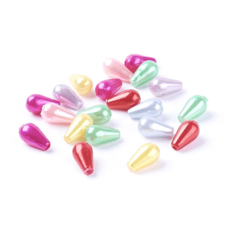 Acrylic Plain Round Drop Mixed 6mm x 10mm Smooth Beads, 1mm Hole, Pack of 100