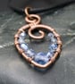 Copper Wire Wrapped Pendant & Earrings Set with Pale Blue AB Beads - Image 3
