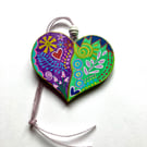 Colourful hand painted wooden heart