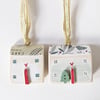 Set of 2 Painted Christmas House Hanging Decorations
