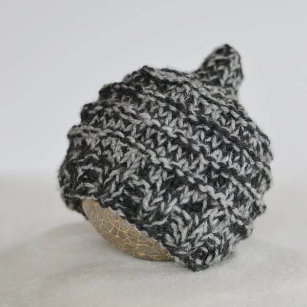 Baby Boys Elf Hat, Newborn Beanie, Charcoal and Grey Chunky Knit