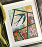 Original mixed media artwork of swallow and flowers, gift for bird lover - Image 1
