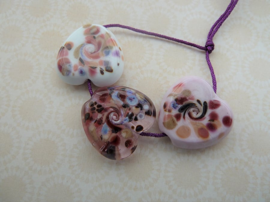 handmade pink heart lampwork glass beads
