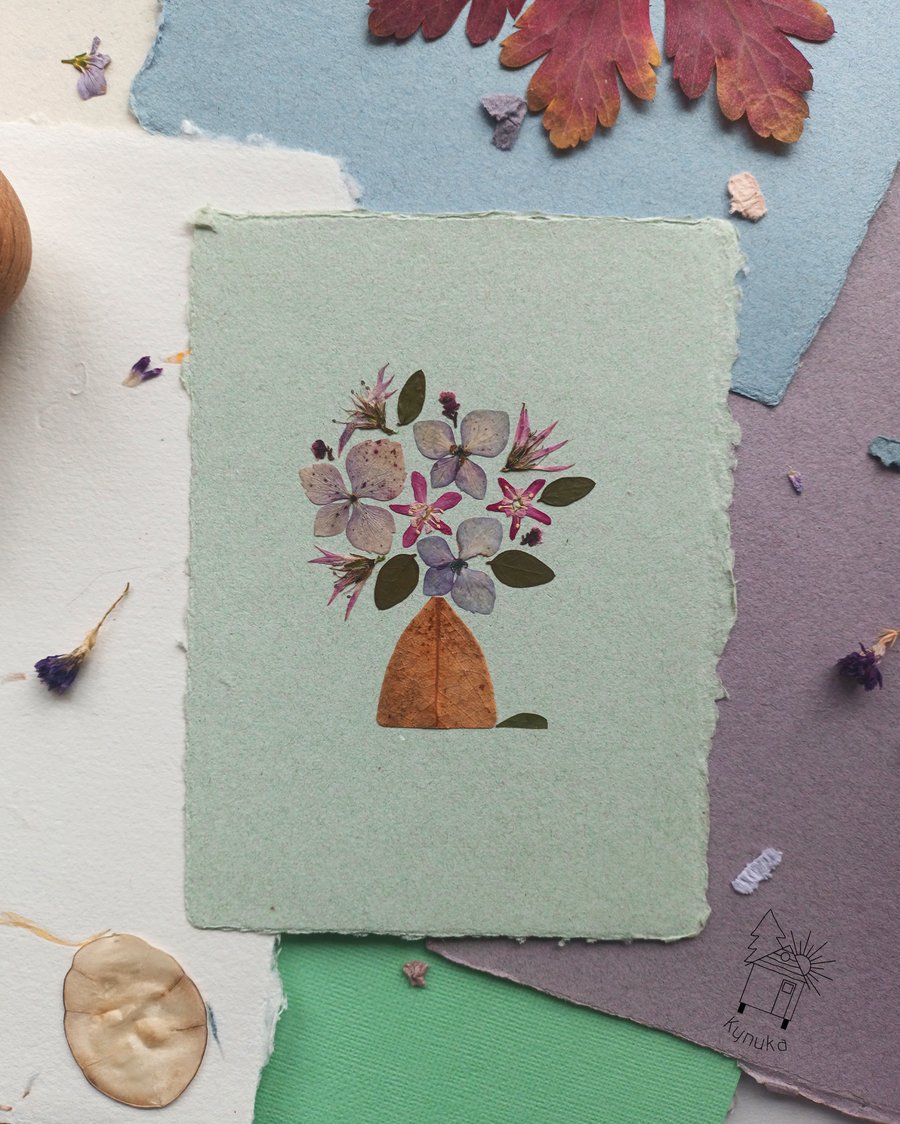 Hydrangea Bouquet, Botanical Flower Original Artwork Floral Handmade Paper