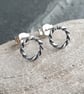 Small circle studs, Front facing hoops, Oxidised sterling silver - Image 1