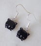 Black Cat Head and Paws with Silver Plated Earrings 